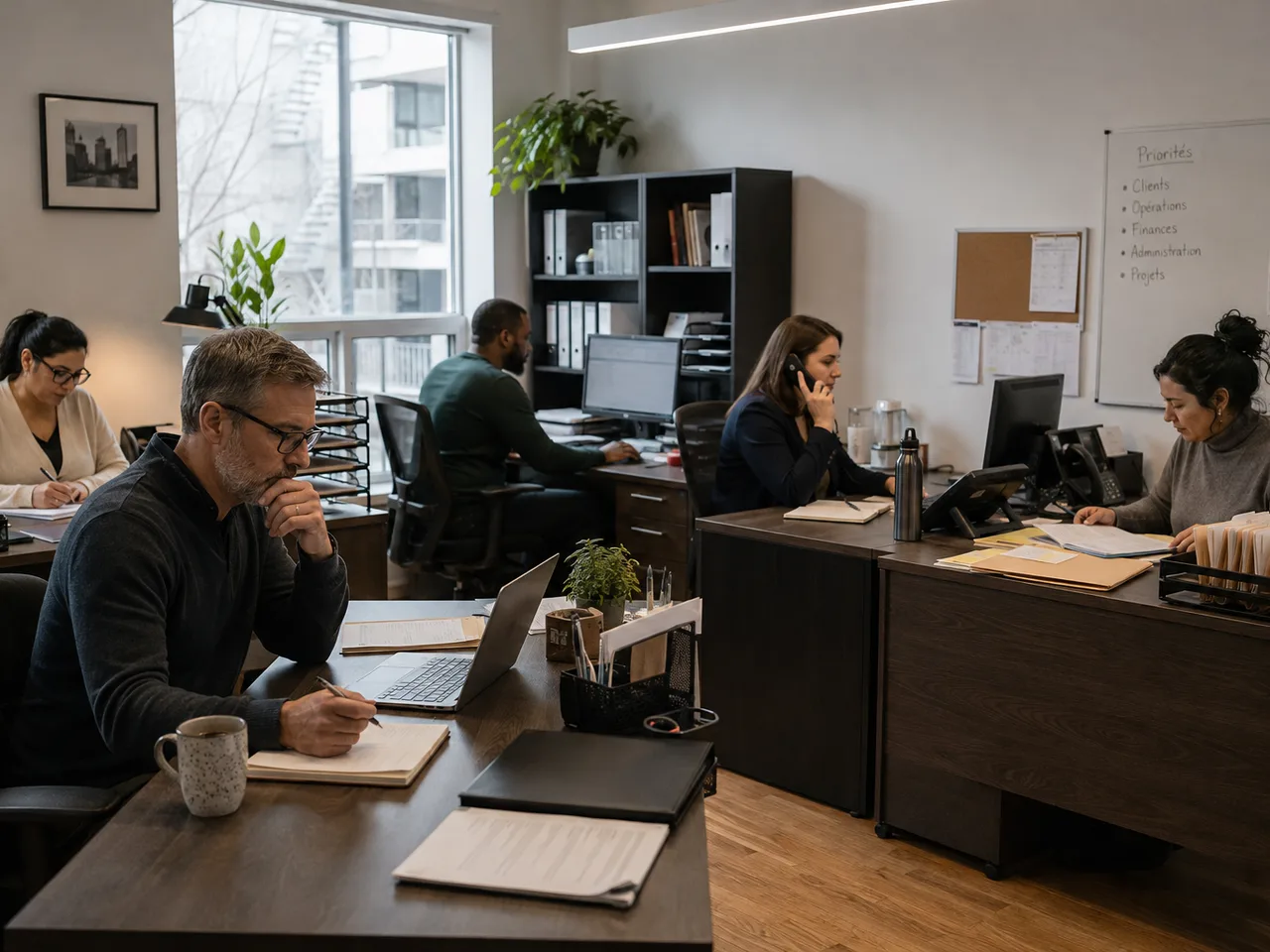 small team working independently in a shared everyday office