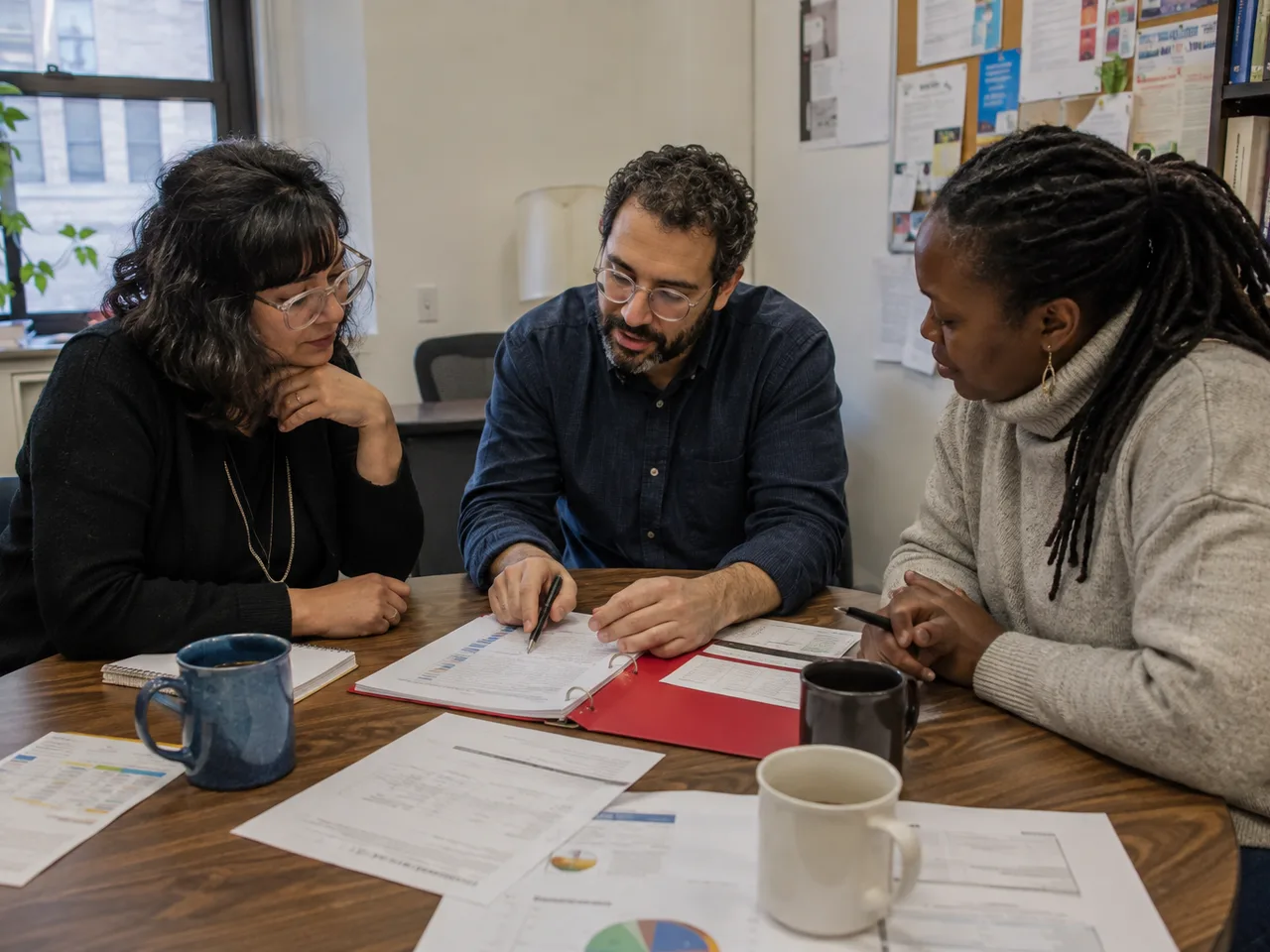 nonprofit program team reviewing delivery, budget and reporting work
