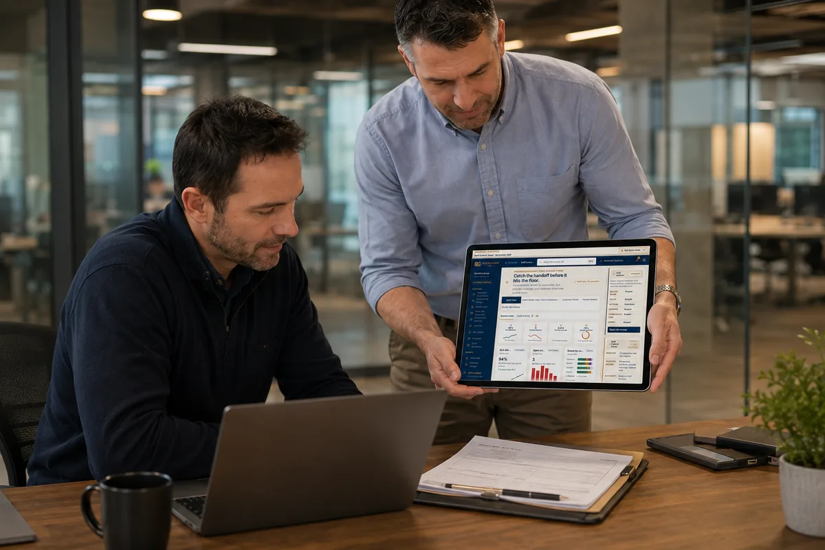 two business roles reviewing the same operational issue on separate devices