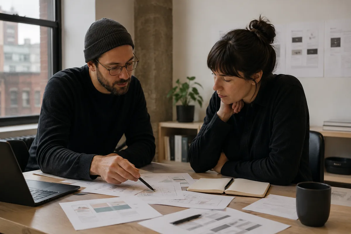 two professionals reviewing product or workflow design together
