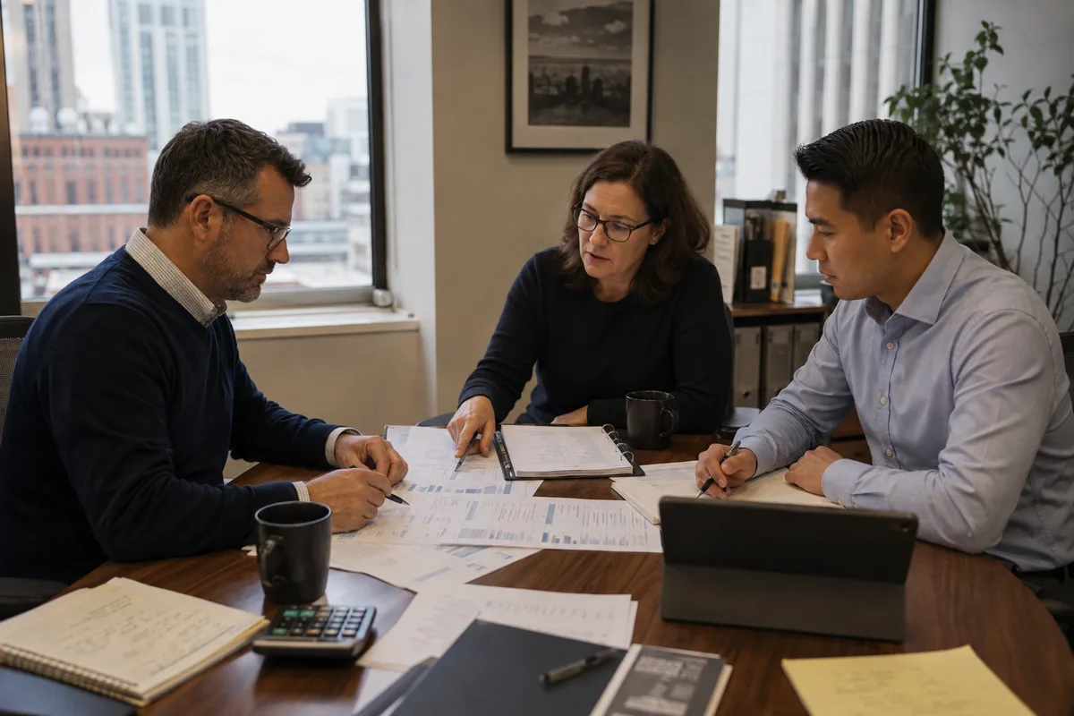 business leader reviewing operating results with supporting records