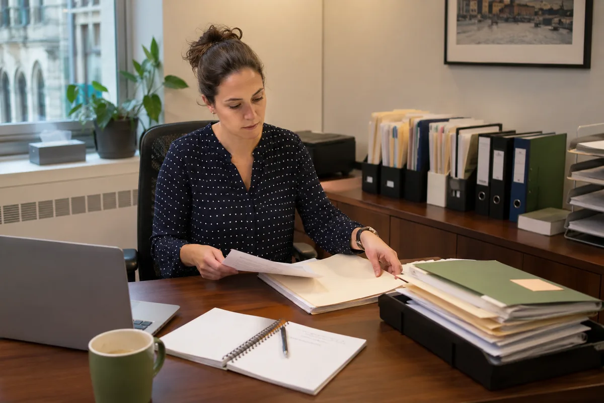 administrator handing a scoped business package to an external professional