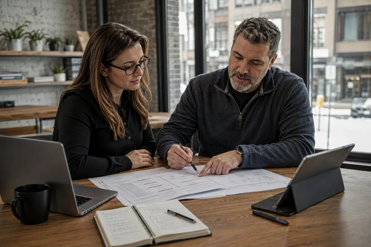 technical specialist and business lead reviewing an integration requirement