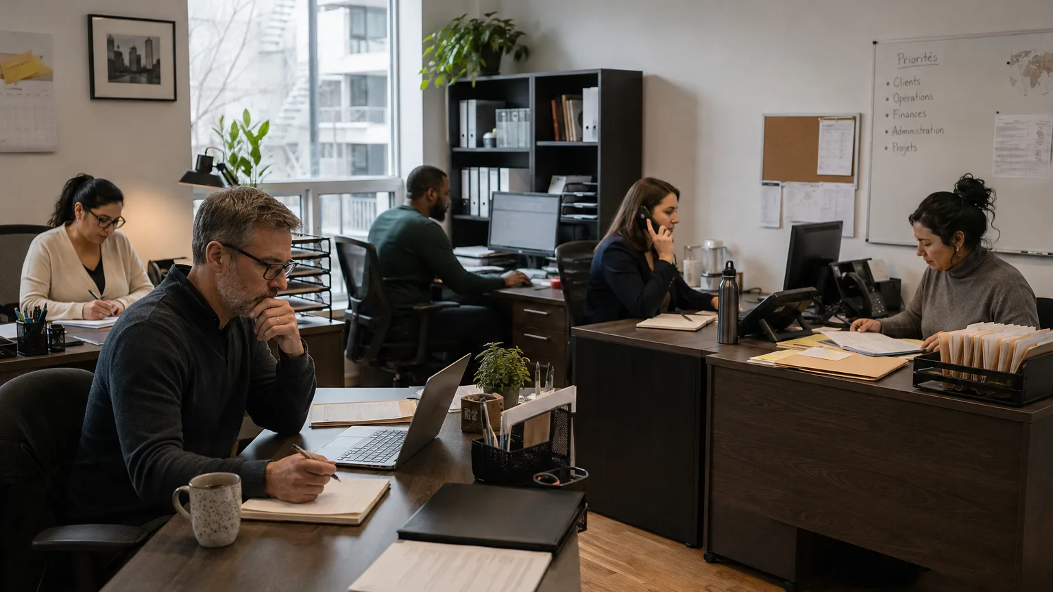 small team working independently in a shared everyday office